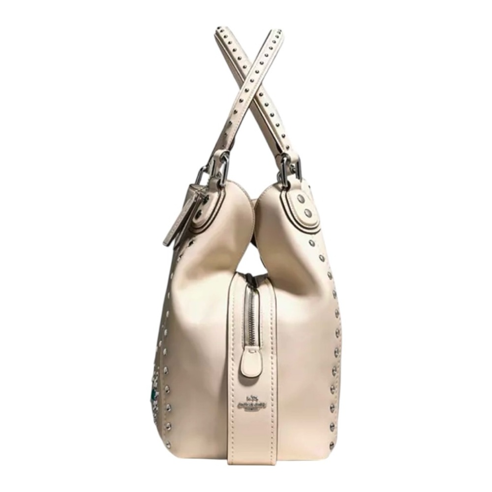 Coach Cream Leather Hobo Shoulder Bag with Turquoise Accents - Picture 4 of 7